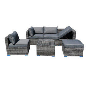Furniture One Rattan Effect Grey Rattan 5 Seat Recliner Corner Sofa Set NO ASSEMBLY & ALUMINIUM FRAME
