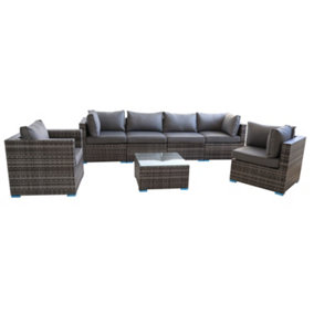 Furniture One Rattan Effect Grey Rattan 6 Seat Corner Sofa Set NO ASSEMBLY & ALUMINIUM FRAME