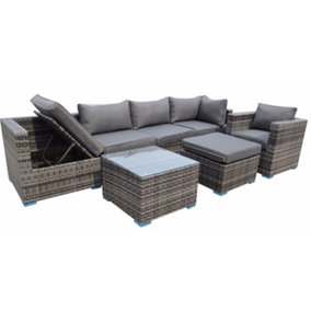 Furniture One Rattan Effect Grey Rattan 6 Seat Recliner Corner Sofa Set NO ASSEMBLY & ALUMINIUM FRAME
