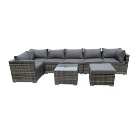 Furniture One Rattan Effect Grey Rattan 7 Seat Corner Sofa Set NO ASSEMBLY & ALUMINIUM FRAME