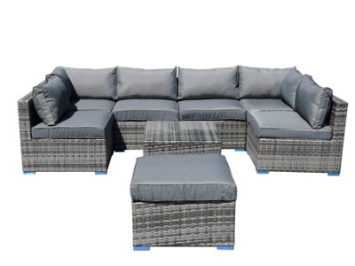 Furniture One Rattan Effect Grey Rattan 7 Seat Corner Sofa Set NO ASSEMBLY & ALUMINIUM FRAME