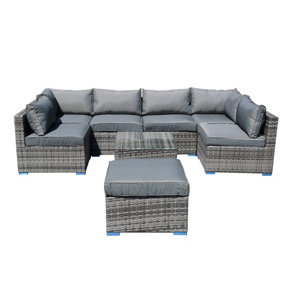 Furniture One Rattan Effect Grey Rattan 7 Seat Corner Sofa Set NO ASSEMBLY & ALUMINIUM FRAME