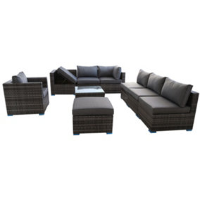 Furniture One Rattan Effect Grey Rattan 8 Seat Recliner Corner Sofa Set NO ASSEMBLY & ALUMINIUM FRAME