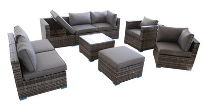 Furniture One Rattan Effect Grey Rattan 8 Seat Recliner Corner Sofa Set ...