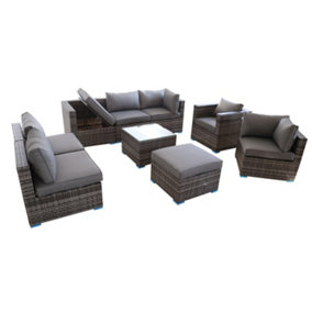 Furniture One Rattan Effect Grey Rattan 8 Seat Recliner Corner Sofa Set NO ASSEMBLY & ALUMINIUM FRAME