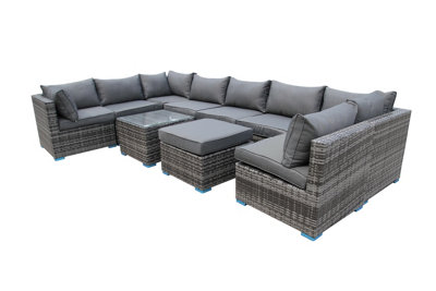 Furniture One Rattan Effect Grey Rattan 9 Seat Corner Sofa Set NO ASSEMBLY & ALUMINIUM FRAME