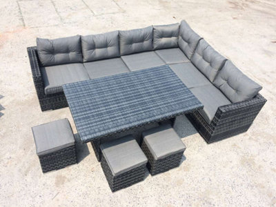 Furniture One Rattan Effect Grey Rattan 9 Seat Corner Sofa Set NO ASSEMBLY & ALUMINIUM FRAME
