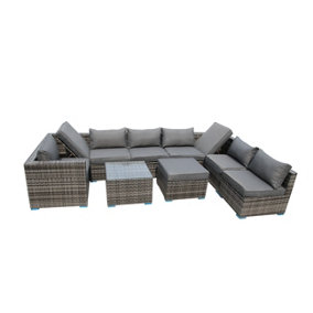 Furniture One Rattan Effect Grey Rattan 9 Seat Recliner Corner Sofa Set NO ASSEMBLY & ALUMINIUM FRAME
