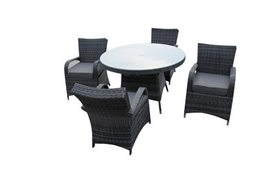 Furniture One Rattan Effect Grey Round 4 Seater Dining Set Table & chair set NO ASSEMBLY & ALUMINIUM FRAME