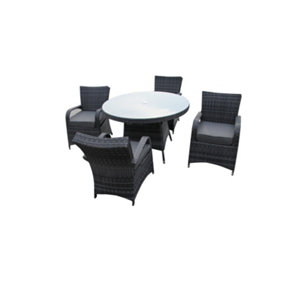 Furniture One Rattan Effect Grey Round 4 Seater Dining Set Table & chair set NO ASSEMBLY & ALUMINIUM FRAME