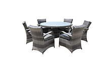 Furniture One Rattan Effect Grey Round 6 Seater Dining Set Table & chair set NO ASSEMBLY & ALUMINIUM FRAME
