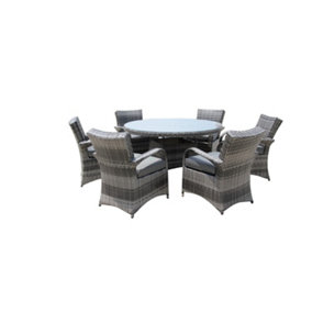 Furniture One Rattan Effect Grey Round 6 Seater Dining Set Table & chair set NO ASSEMBLY & ALUMINIUM FRAME