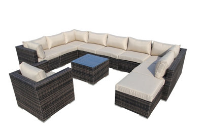 Furniture One Rattan Effect Mix Brown Rattan 10 Seat Corner Sofa Set NO