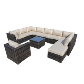 Furniture One Rattan Effect Mix Brown Rattan 10 Seat Corner Sofa Set NO ASSEMBLY & ALUMINIUM FRAME