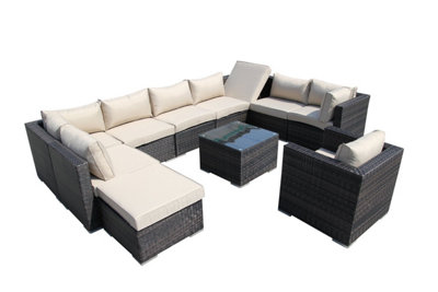 Furniture One Rattan Effect Mix Brown Rattan 10 Seat Recliner Corner ...