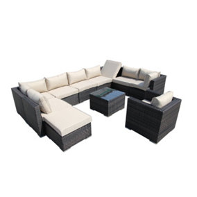 Furniture One Rattan Effect Mix Brown Rattan 10 Seat Recliner Corner Sofa Set NO ASSEMBLY & ALUMINIUM FRAME