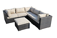 Furniture One Rattan Effect Mix Brown Rattan 5 Seat Corner Sofa Set NO ASSEMBLY & ALUMINIUM FRAME