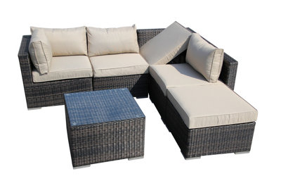 Furniture One Rattan Effect Mix Brown Rattan 5 Seat Recliner Corner