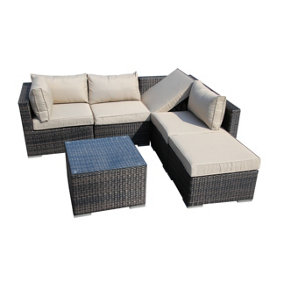 Furniture One Rattan Effect Mix Brown Rattan 5 Seat Recliner Corner Sofa Set NO ASSEMBLY & ALUMINIUM FRAME