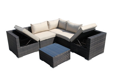 Furniture One Rattan Effect Mix Brown Rattan 5 Seat Recliner Corner Sofa Set NO ASSEMBLY & ALUMINIUM FRAME