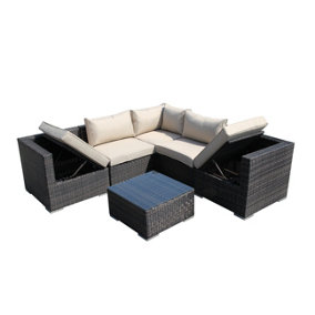 Furniture One Rattan Effect Mix Brown Rattan 5 Seat Recliner Corner Sofa Set NO ASSEMBLY & ALUMINIUM FRAME
