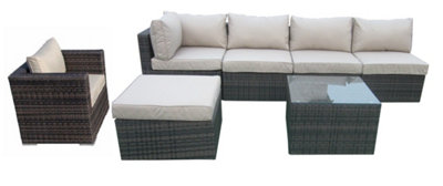 Furniture One Rattan Effect Mix Brown Rattan 6 Seat Corner Sofa Set NO ASSEMBLY & ALUMINIUM FRAME