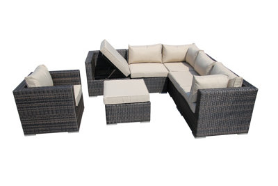 Furniture One Rattan Effect Mix Brown Rattan 6 Seat Recliner Corner ...