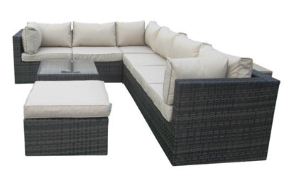 Furniture One Rattan Effect Mix Brown Rattan 7 Seat Corner Sofa Set NO ASSEMBLY & ALUMINIUM FRAME