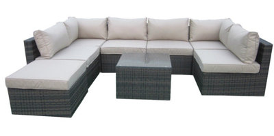 Furniture One Rattan Effect Mix Brown Rattan 7 Seat Corner Sofa Set NO ASSEMBLY & ALUMINIUM FRAME