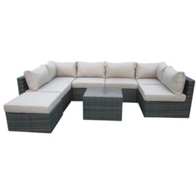 Furniture One Rattan Effect Mix Brown Rattan 7 Seat Corner Sofa Set NO ASSEMBLY & ALUMINIUM FRAME