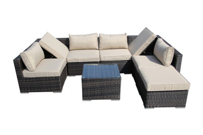 Furniture One Rattan Effect Mix Brown Rattan 7 Seat Recliner Corner Sofa Set NO ASSEMBLY & ALUMINIUM FRAME