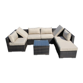 Furniture One Rattan Effect Mix Brown Rattan 7 Seat Recliner Corner Sofa Set NO ASSEMBLY & ALUMINIUM FRAME
