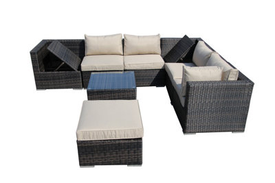 Furniture One Rattan Effect Mix Brown Rattan 7 Seat Recliner  Corner Sofa Set NO ASSEMBLY & ALUMINIUM FRAME