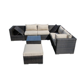 Furniture One Rattan Effect Mix Brown Rattan 7 Seat Recliner  Corner Sofa Set NO ASSEMBLY & ALUMINIUM FRAME