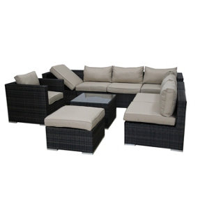 Furniture One Rattan Effect Mix Brown Rattan 8 Seat Recliner Corner Sofa Set NO ASSEMBLY & ALUMINIUM FRAME