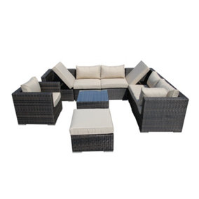 Furniture One Rattan Effect Mix Brown Rattan 8 Seat Recliner  Corner Sofa Set NO ASSEMBLY & ALUMINIUM FRAME