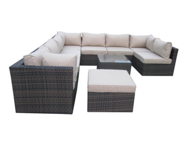 Furniture One Rattan Effect Mix Brown Rattan 9 Seat Corner Sofa Set NO