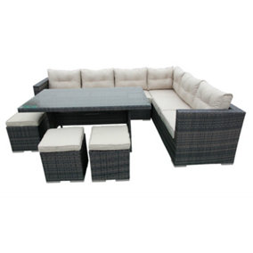 Furniture One Rattan Effect Mix Brown Rattan 9 Seat Corner Sofa Set NO ASSEMBLY & ALUMINIUM FRAME