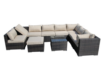 Furniture One Rattan Effect Mix Brown Rattan 9 Seat Recliner Corner 