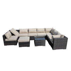 Furniture One Rattan Effect Mix Brown Rattan 9 Seat Recliner Corner Sofa Set NO ASSEMBLY & ALUMINIUM FRAME
