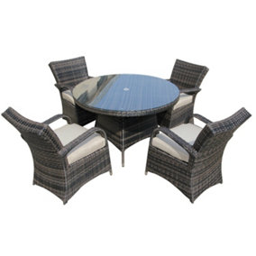 Furniture One Rattan Effect Mix Brown Round 4 Seater Dining Set Table & chair set NO ASSEMBLY & ALUMINIUM FRAME