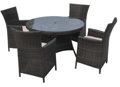Furniture One Rattan Effect Mix Brown Round 4 Seater Dining Set Table & chair set NO ASSEMBLY & ALUMINIUM FRAME
