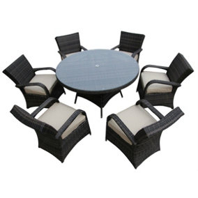 Furniture One Rattan Effect Mix Brown Round 6 Seater Dining Set Table & chair set NO ASSEMBLY & ALUMINIUM FRAME