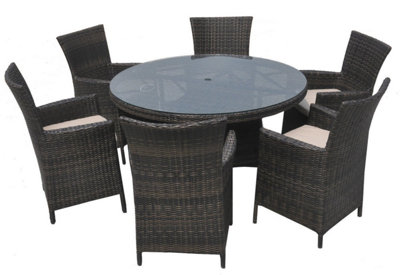 Furniture One Rattan Effect Mix Brown Round 6 Seater Dining Set Table ...