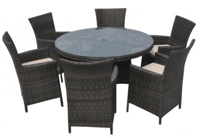 Furniture One Rattan Effect Mix Brown Round 6 Seater Dining Set Table & chair set NO ASSEMBLY & ALUMINIUM FRAME