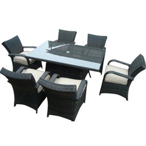 Furniture One Rattan Effect Mix Brown Round 6 Seater Rectangle Dining Set Table & Chair set NO ASSEMBLY & ALUMINIUM FRAME