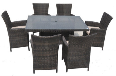 Furniture One Rattan Effect Mix Brown Round 6 Seater Rectangle Dining Set Table & Chair set NO ASSEMBLY & ALUMINIUM FRAME