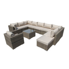 Furniture One Rattan Effect Nature Rattan 10 Seat Corner Sofa Set NO ASSEMBLY & ALUMINIUM FRAME