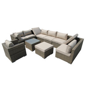 Furniture One Rattan Effect Nature Rattan 10 Seat Recliner Corner Sofa Set NO ASSEMBLY & ALUMINIUM FRAME