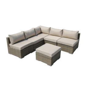 Furniture One Rattan Effect Nature Rattan 5 Seat Corner Sofa Set NO ASSEMBLY & ALUMINIUM FRAME